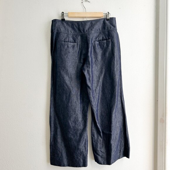 ANTHROPOLOGIE Cartonnier Hana Denim Wide Leg Cropped Pants Culottes Nautical - Picture 7 of 8